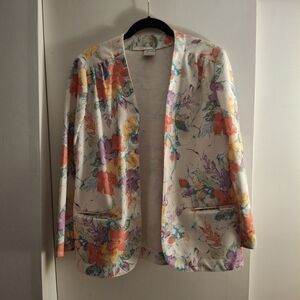 Pykettes Floral Linen Women's Open Front Jacket